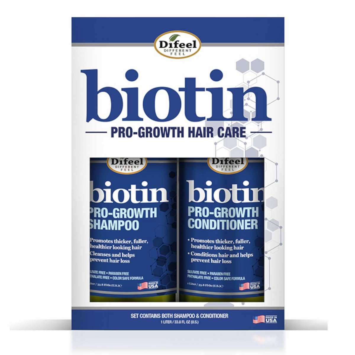 Difeel Pro-Growth Biotin Shampoo & Conditioner LARGE 33.8oz 2-PC Gift Set - Shampoo and Conditioner for Thinning Hair and Hair Loss, Sulfate Free