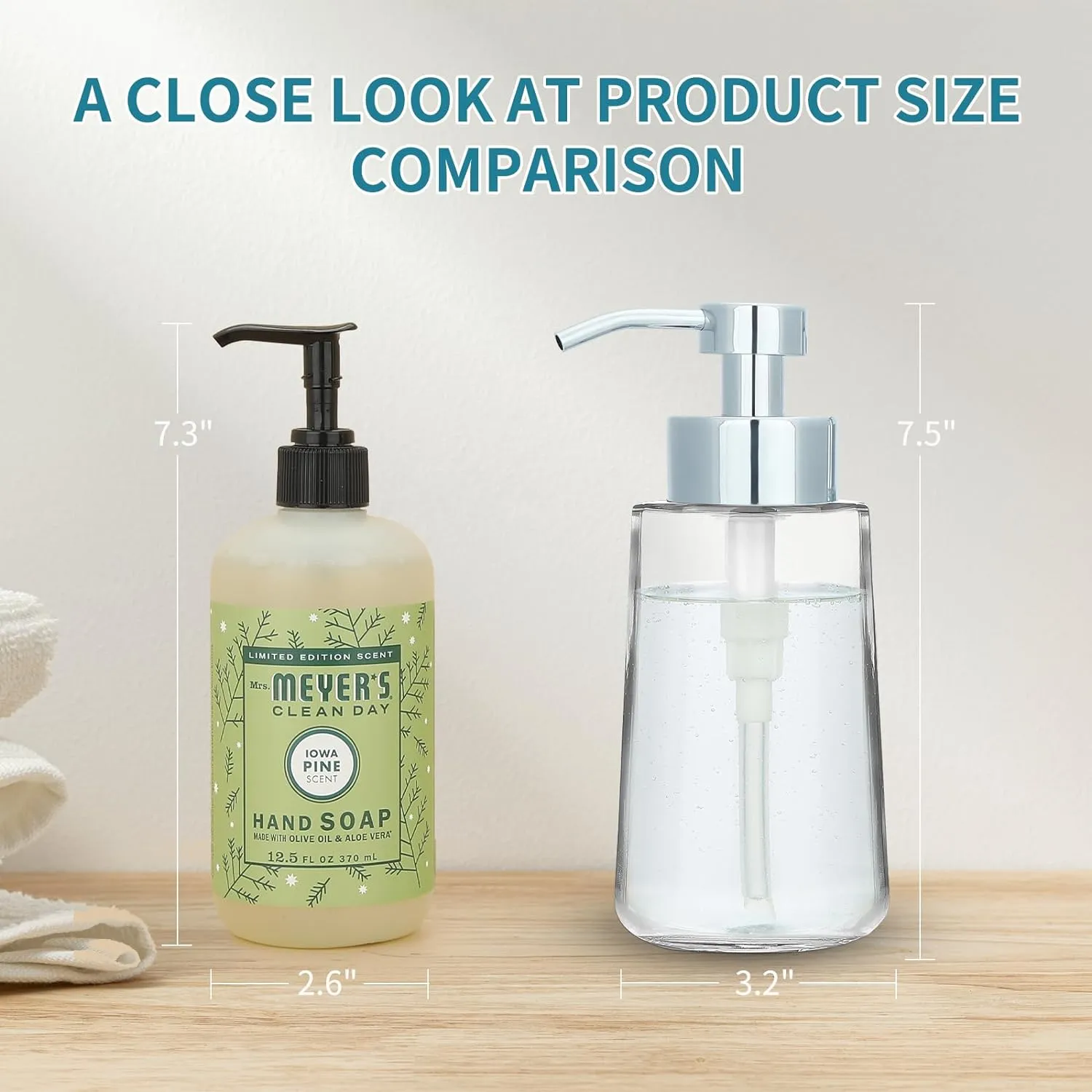 Doiliese Soap Dispenser, Clear Glass Soap Dispenser with Rust Proof Pump, 17oz Liquid Soap Pump with Waterproof Labels, Dish & Hand Soap for Bathroom, Kitchen, Chrome Pump, Pack of 2