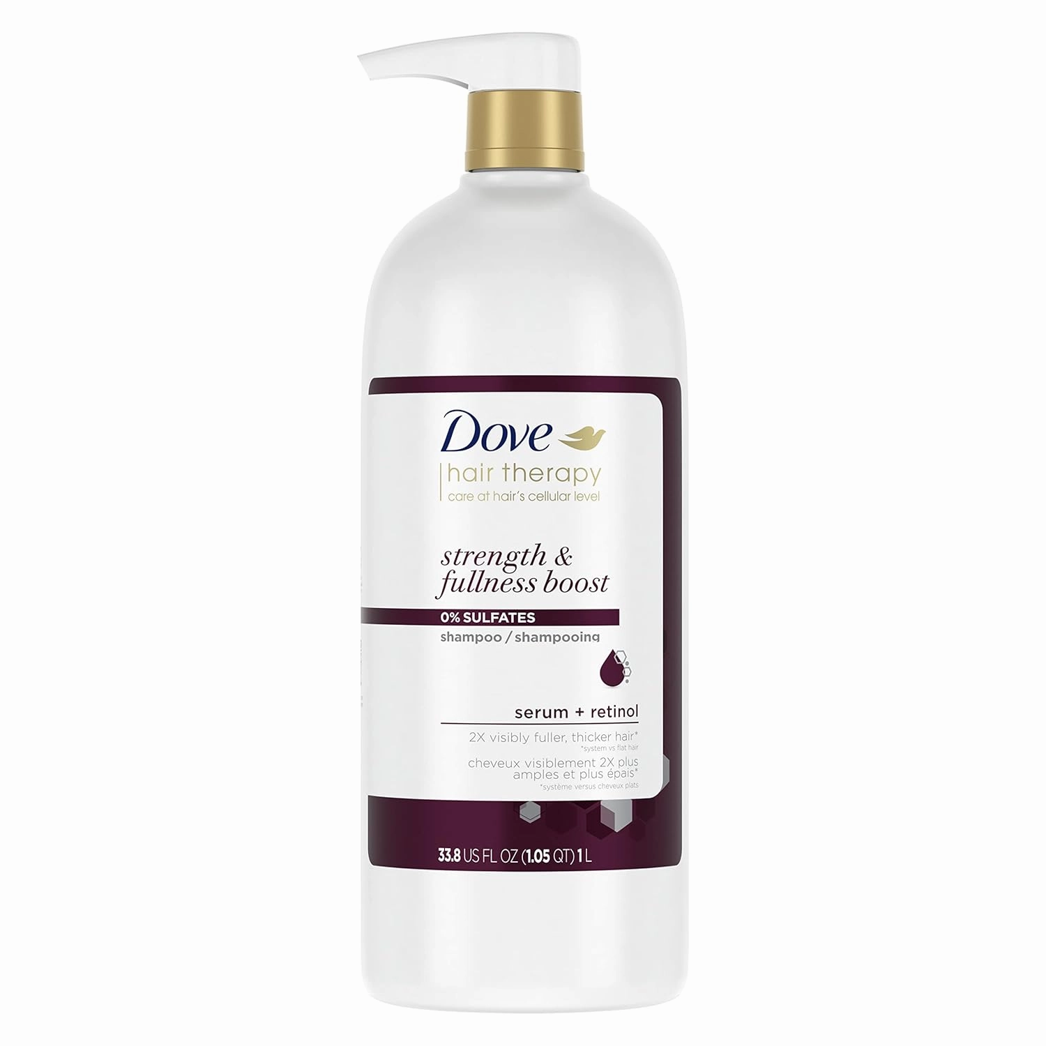 Dove Hair Therapy Shampoo Strengthening Treatment for Thin, Fine Hair Strength and Fullness Boost Sulfate Free Shampoo for 2X Visibly Fuller, Thicker Hair 33.8 oz