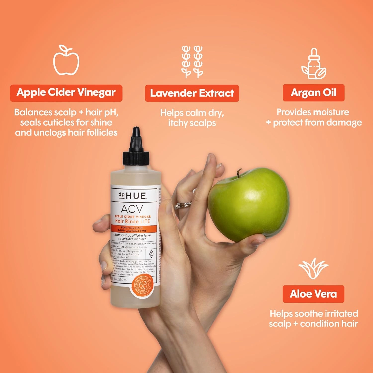 dpHUE Apple Cider Vinegar Hair Rinse Lite, 20 oz - Shampoo Alternative, Scalp Cleanser & Post Workout Rinse - Won’t Weigh Fine Hair Down - Removes Buildup & Sweat