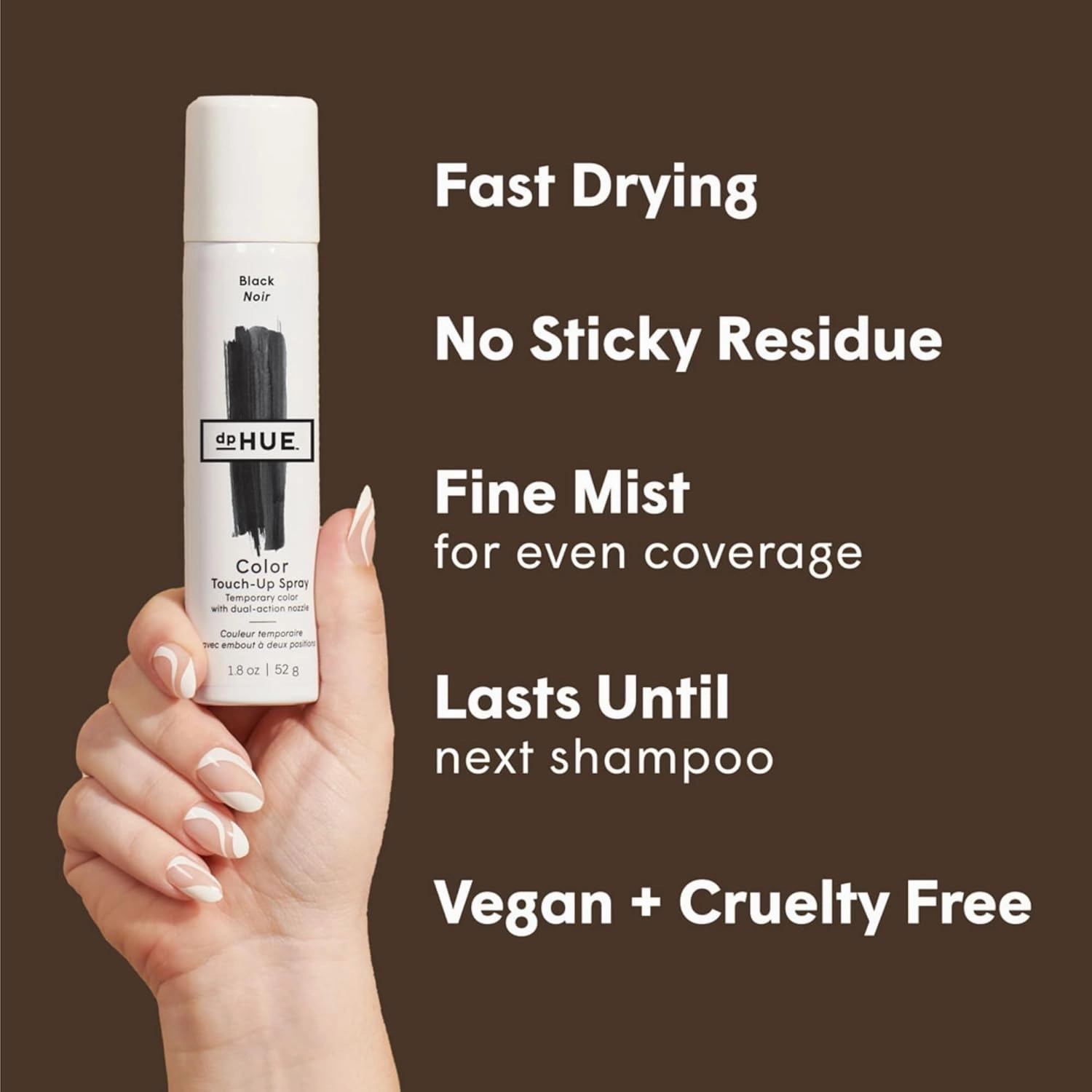 dpHUE Color Touch-Up Spray, Dark Brown - 1.8 fl oz - Temporary Hair Color to Fill In & Cover Grays - Fast-Drying Formula - Vegan, Cruelty Free