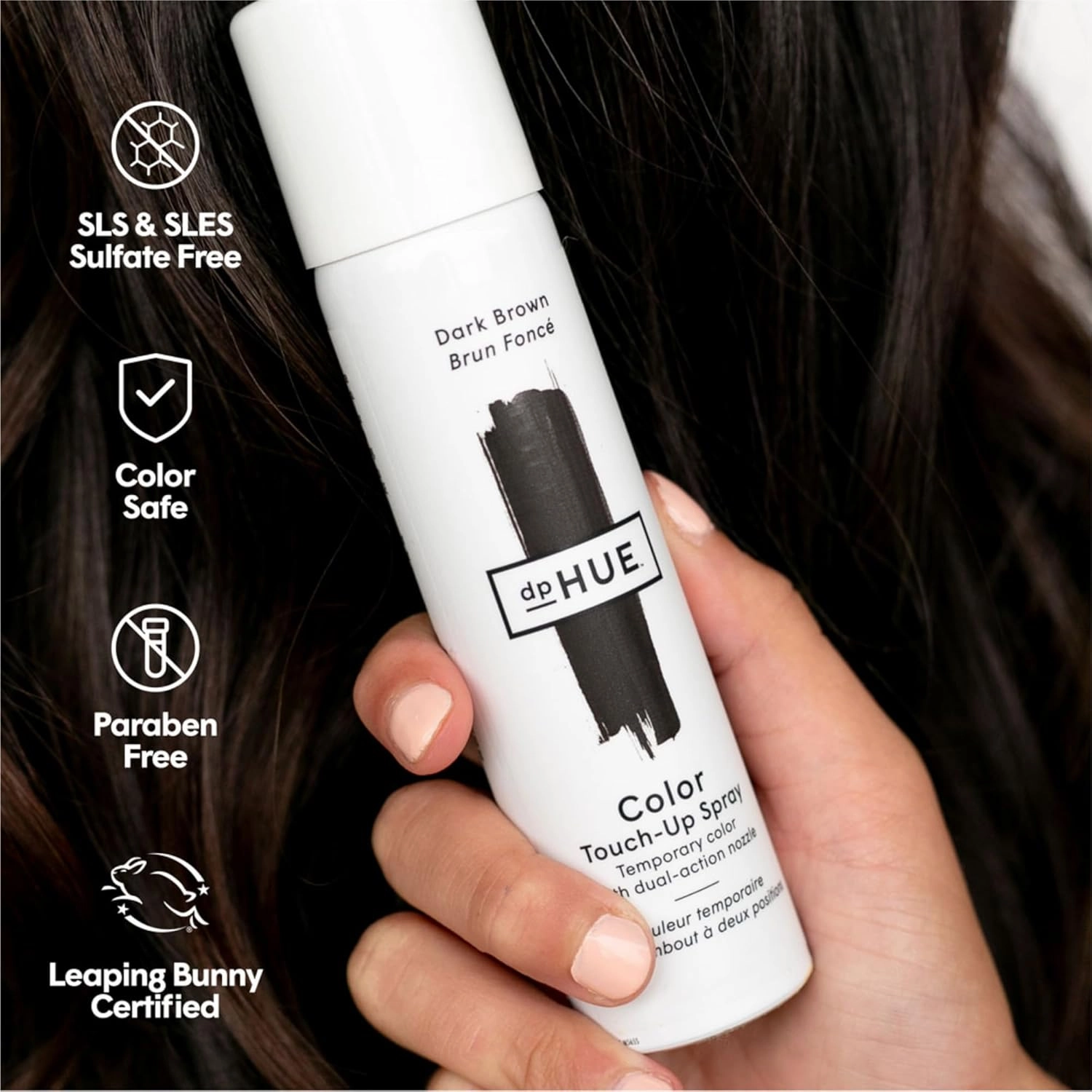 dpHUE Color Touch-Up Spray, Dark Brown - 1.8 fl oz - Temporary Hair Color to Fill In & Cover Grays - Fast-Drying Formula - Vegan, Cruelty Free