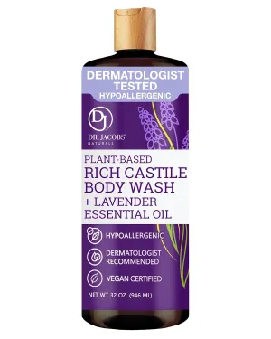 DR. JACOBS NATURALS Castile Lavender All-Natural Body Wash for Moisturizing Dry and Sensitive Skin Shampoo with Plant-Based Ingredients Gluten, Preservatives-Free Formula - 32 oz, Pack of 1