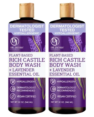 DR. JACOBS NATURALS Castile Lavender All-Natural Body Wash for Moisturizing Dry and Sensitive Skin Shampoo with Plant-Based Ingredients Gluten, Preservatives-Free Formula - 32 oz, Pack of 2