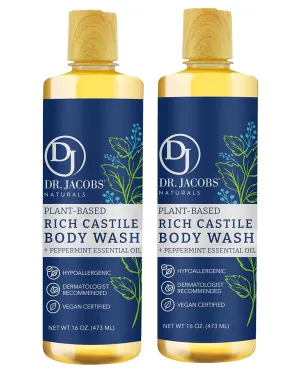 DR. JACOBS NATURALS Castile Peppermint All-Natural Body Wash for Moisturizing Dry and Sensitive Skin Shampoo with Plant-Based Ingredients Gluten, Preservatives-Free Formula - 16 oz, Pack of 2