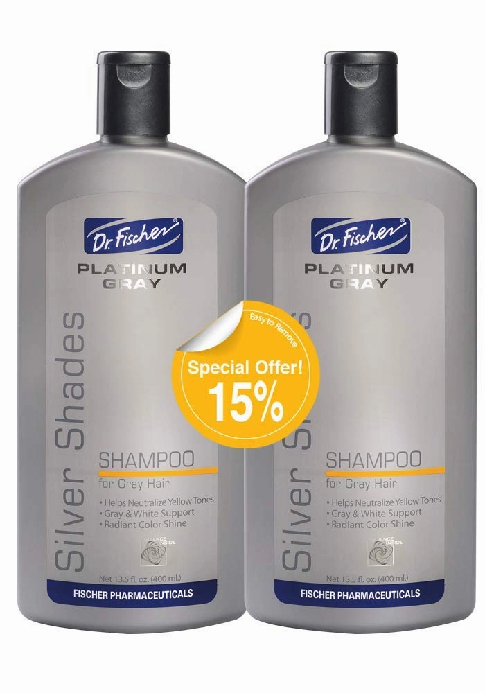 Dr. Fischer Nourishing Platinum Shampoo for Men & Women with Gray/White/Colored hair - TWIN PACK (each shampoo 13.5 fl. Oz