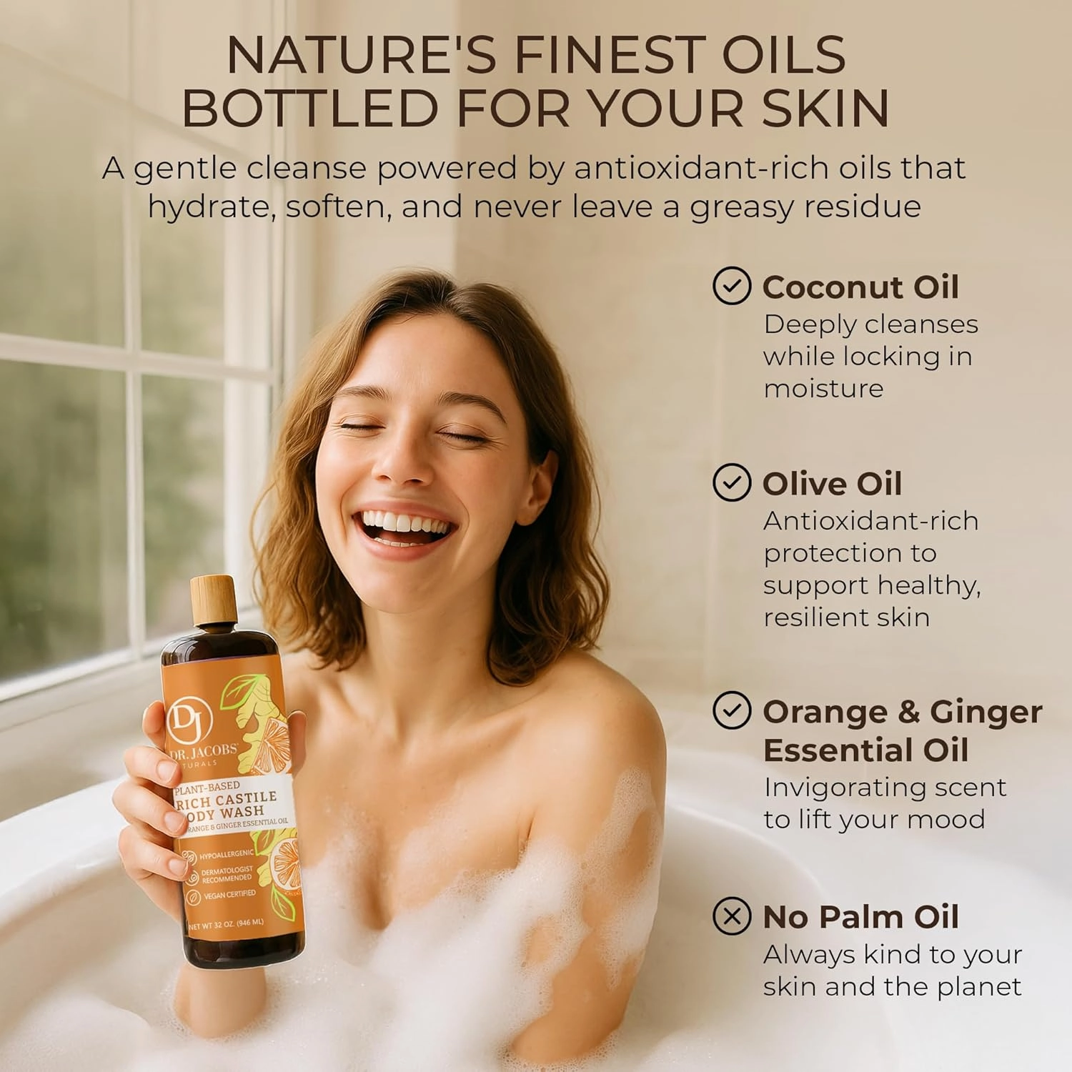 DR. JACOBS NATURALS Castile Orange & Ginger All-Natural Body Wash for Moisturizing Dry and Sensitive Skin Shampoo with Plant-Based Ingredients Gluten, Preservatives-Free Formula - 32 oz, Pack of 2