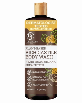DR. JACOBS NATURALS Castile Shea Butter All-Natural Body Wash for Moisturizing Dry and Sensitive Skin Shampoo with Plant-Based Ingredients Gluten, Preservatives-Free Formula - 32 oz, Pack of 1