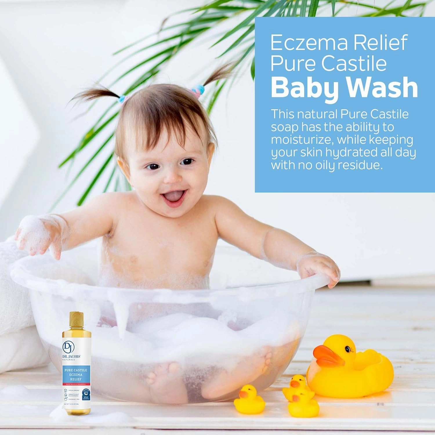 Dr. Jacobs Pure Castile Baby Wash - Effective Body Wash to Relieve Baby Eczema - Gentle Shampoo and Unscented Soap for Sensitive Skin, and Hypoallergenic - 16 oz -2PK
