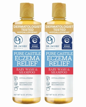 Dr. Jacobs Pure Castile Baby Wash - Effective Body Wash to Relieve Baby Eczema - Gentle Shampoo and Unscented Soap for Sensitive Skin, and Hypoallergenic - 16 oz -2PK