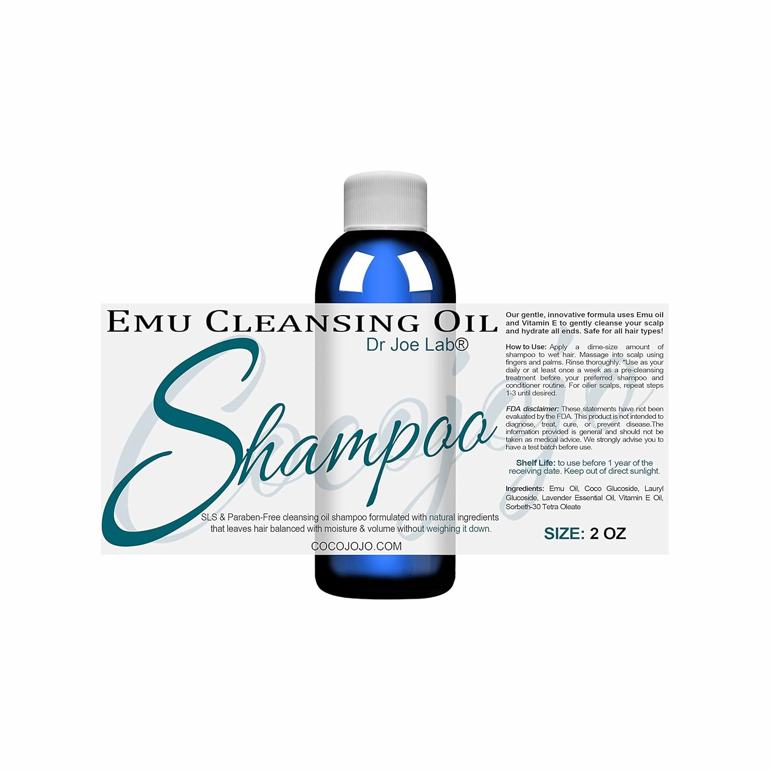 Dr Joe Lab Emu Facial Deep Cleansing - Oil Based - Gentle Skin Cleanser for all Skin Types Water-free Shampoo - Nourishing for All Hair Types (2 oz)