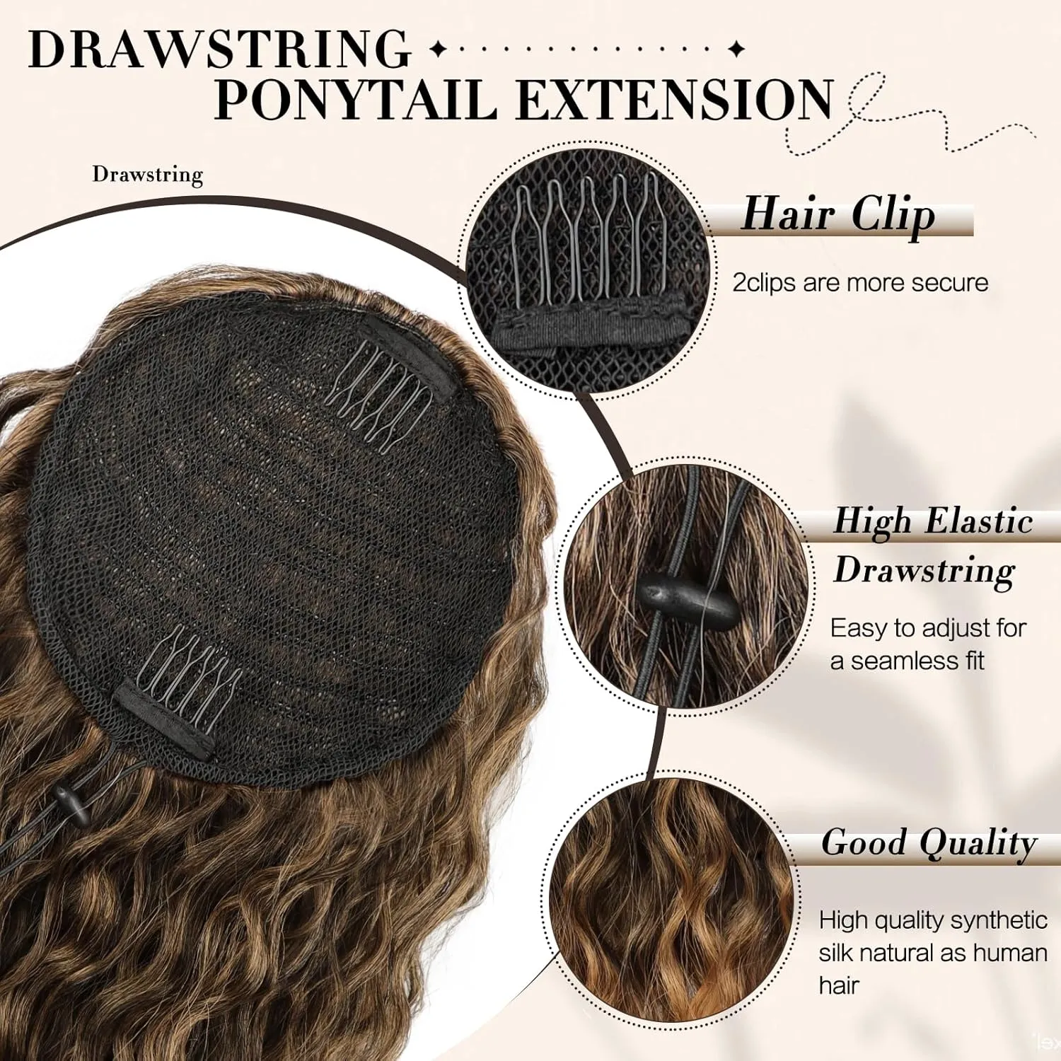 Drawstring Ponytail Ponytail Extension Curly Ponytail Extension for Black Women 16Inch Long Curly Wavy Synthetic Ponytails Extension for Women