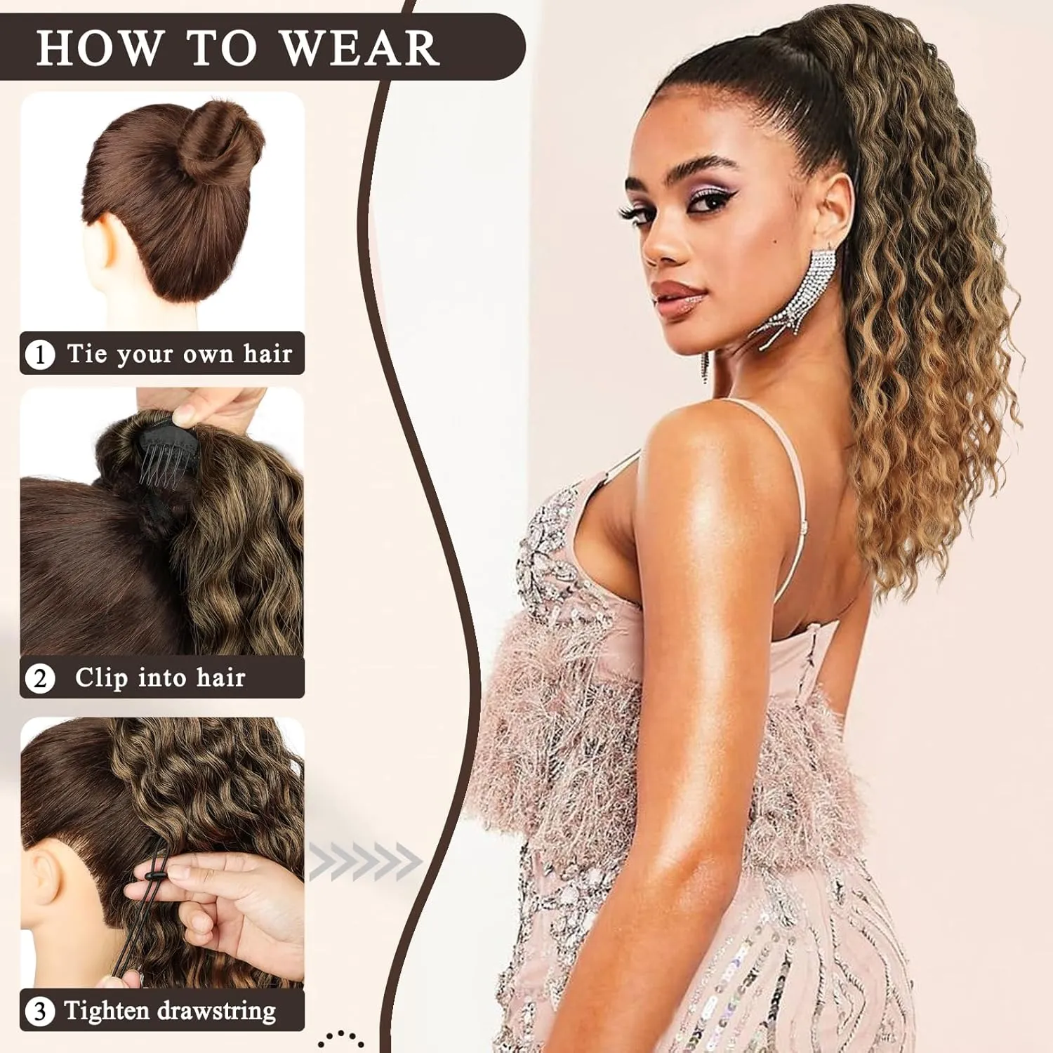 Drawstring Ponytail Ponytail Extension Curly Ponytail Extension for Black Women 16Inch Long Curly Wavy Synthetic Ponytails Extension for Women