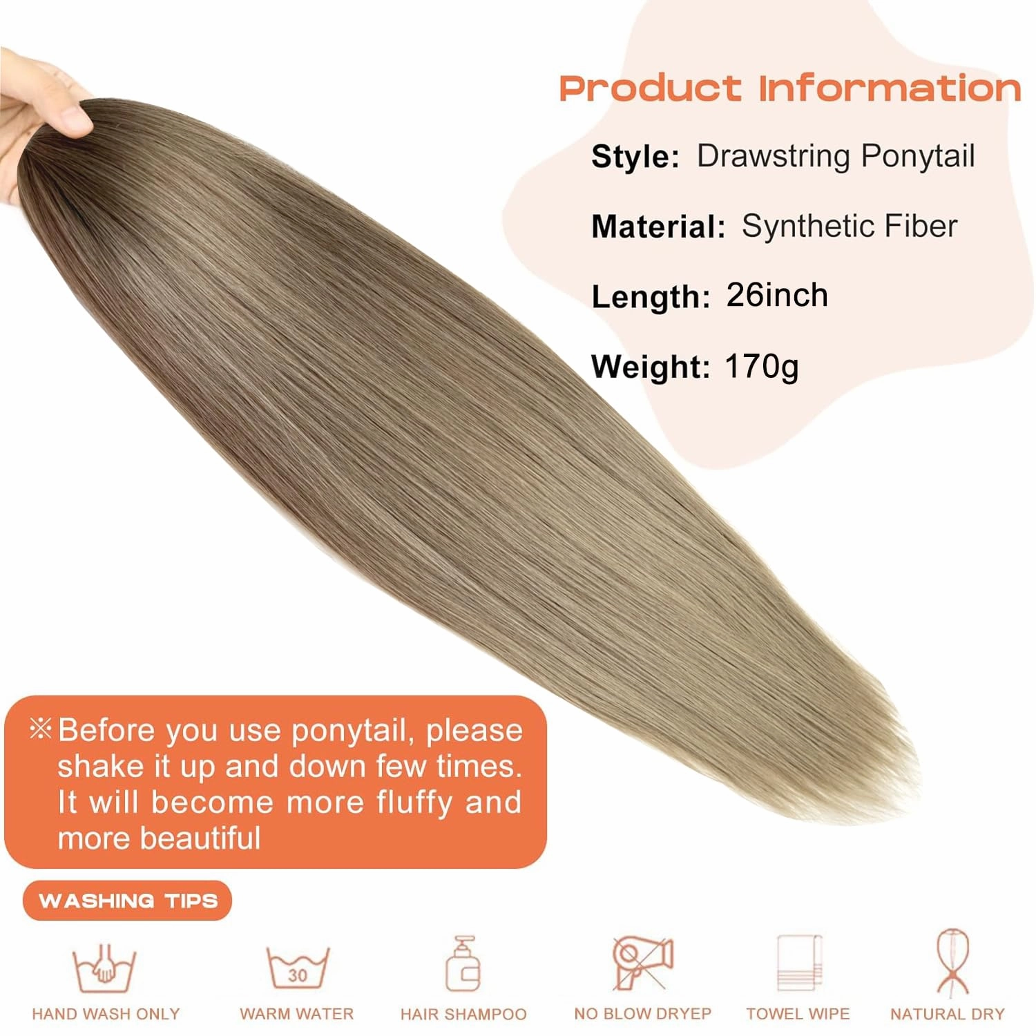 Drawstring Ponytail Extension Straight Ponytail 26Inch Long Straight Pony Tails for Black Women Girls(Color T10/16A)