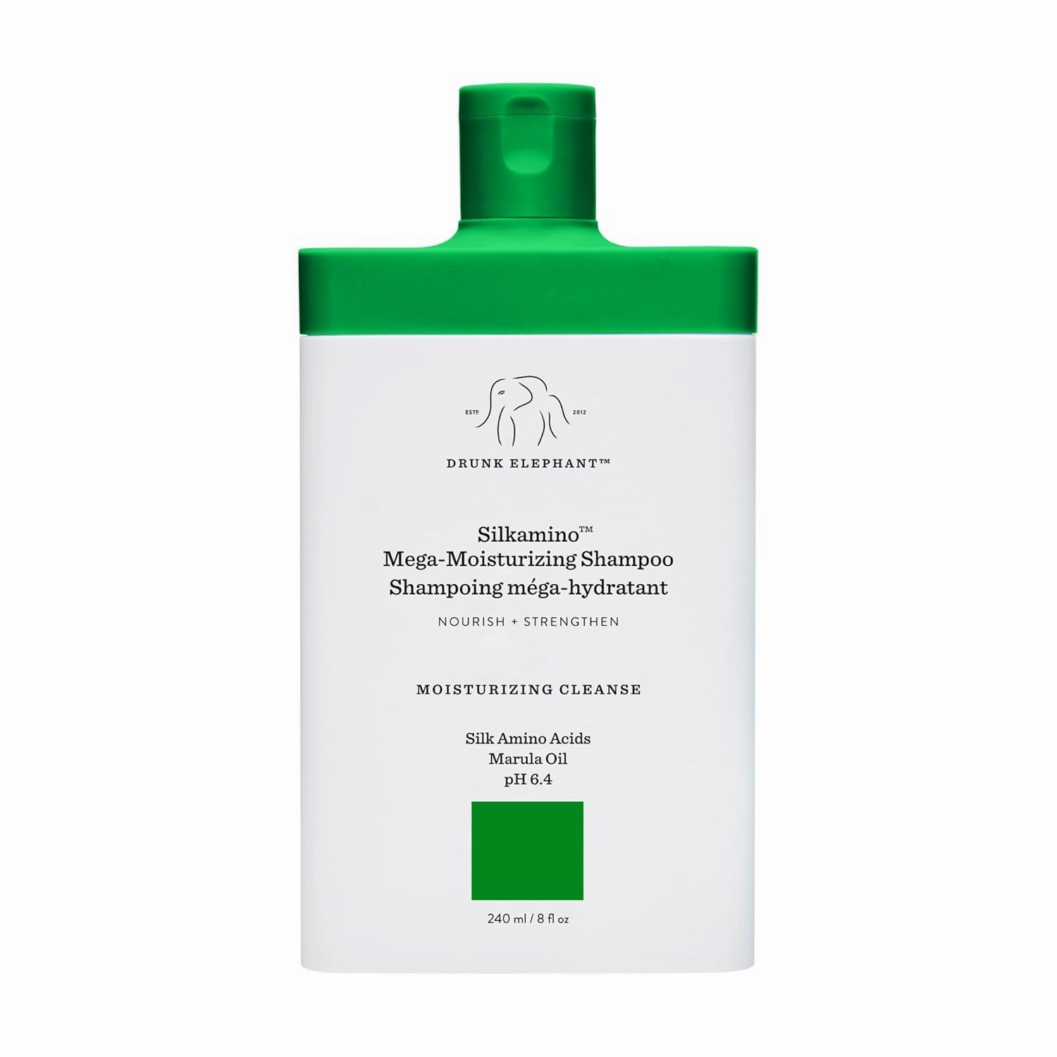 Drunk Elephant Silkamino Mega-Moisturizing Shampoo - 240 ml/8 fl oz - Silk Amino Acids - Clean Clinical - Sulfate-Free - Cruelty-Free - Dermatologist-Tested - Free of Essential Oils, Silicones, SLS