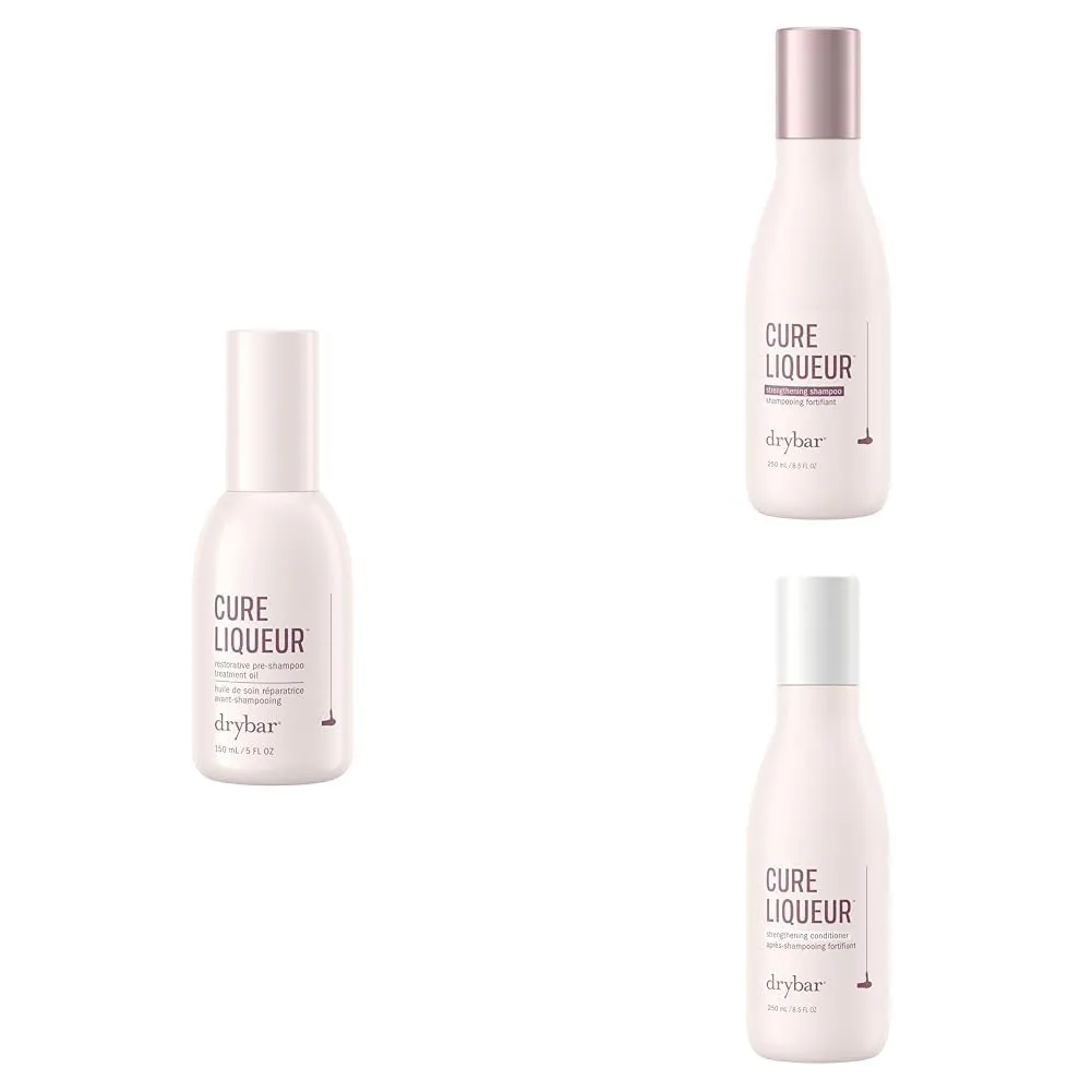 Drybar Cure Liqueur Strengthening Shampoo and Conditioner with Pre-Shampoo Treatment Oil Set