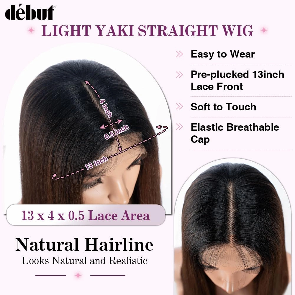 DÉBUT Light Yaki Super Long Straight Hair Lace Front Ombre Brown Wigs 36 Inches Middle Part 13x4x0.5 Natural Hairline with Baby Hair Synthetic Wig Dark Roots with Brown for Women
