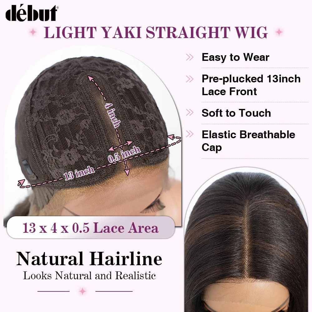DÉBUT Light Yaki Super Long Straight Hair Lace Front Wigs 36 Inches Middle Part 13x4x0.5 Natural Hairline with Baby Hair Highlight Brown Synthetic Wig for Women