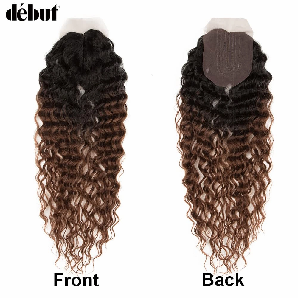 DÉBUT Water Wave 8 Bundles with Simple Closure Wavy Synthetic High Temperature Fiber Hair Weave 9PCS 20 Inch 240g (TT1B/30: Dark Roots Mixed Brown Color)
