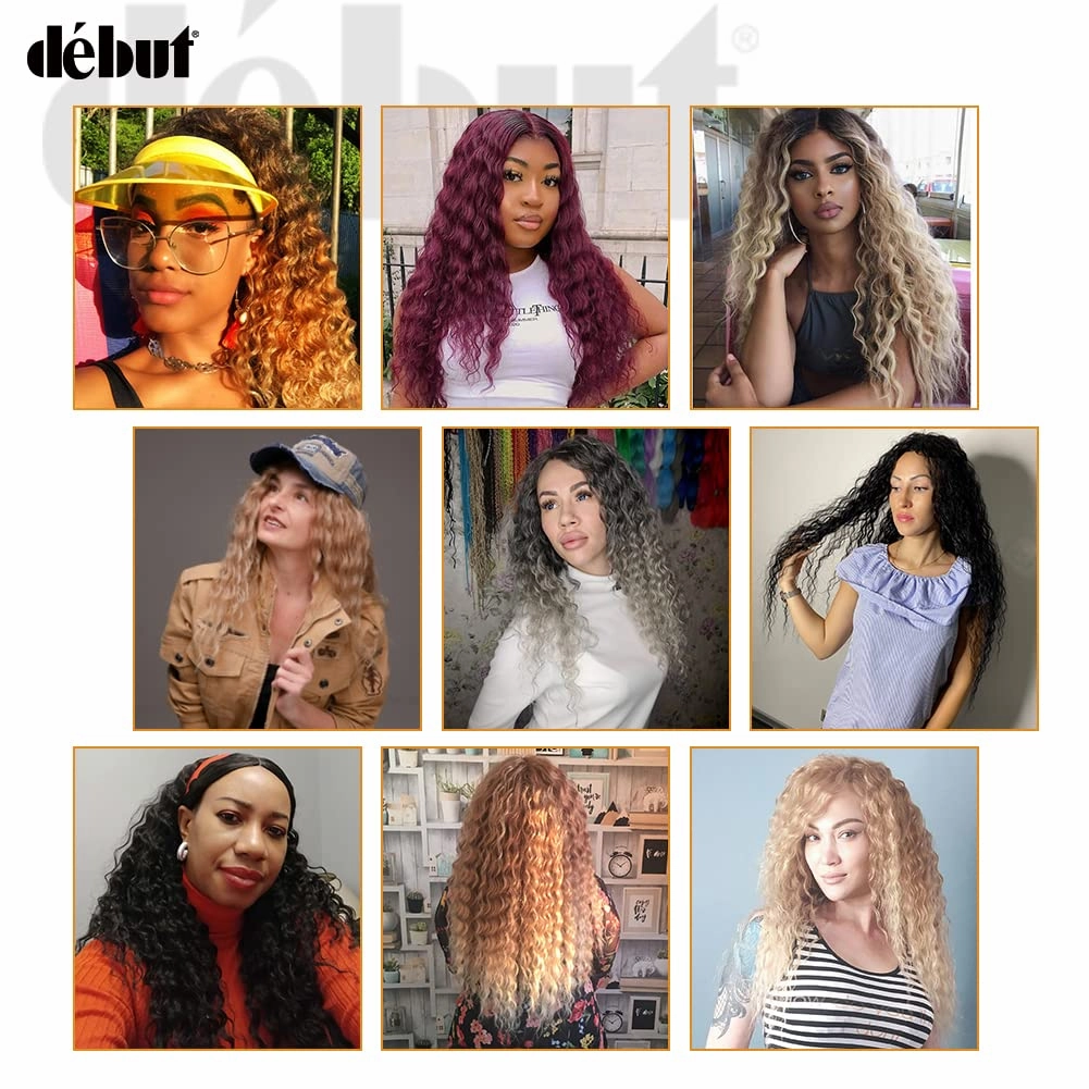 DÉBUT Water Wave 8 Bundles with Simple Closure Wavy Synthetic High Temperature Fiber Hair Weave 9PCS 20 Inch 240g (TT1B/30: Dark Roots Mixed Brown Color)