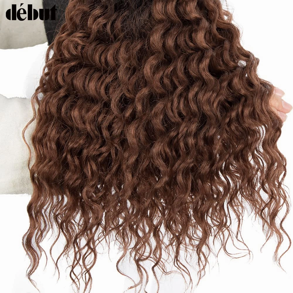 DÉBUT Water Wave 8 Bundles with Simple Closure Wavy Synthetic High Temperature Fiber Hair Weave 9PCS 20 Inch 240g (TT1B/30: Dark Roots Mixed Brown Color)