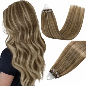 Easyouth Micro Loop Hair Extensions Real Human Hair Brown Microlink Hair Extensions Human Hair Dark Brown Highlights Blonde Bead Hair Extension Blend Seamlessly with Natural Hairs 18In 50g 50s