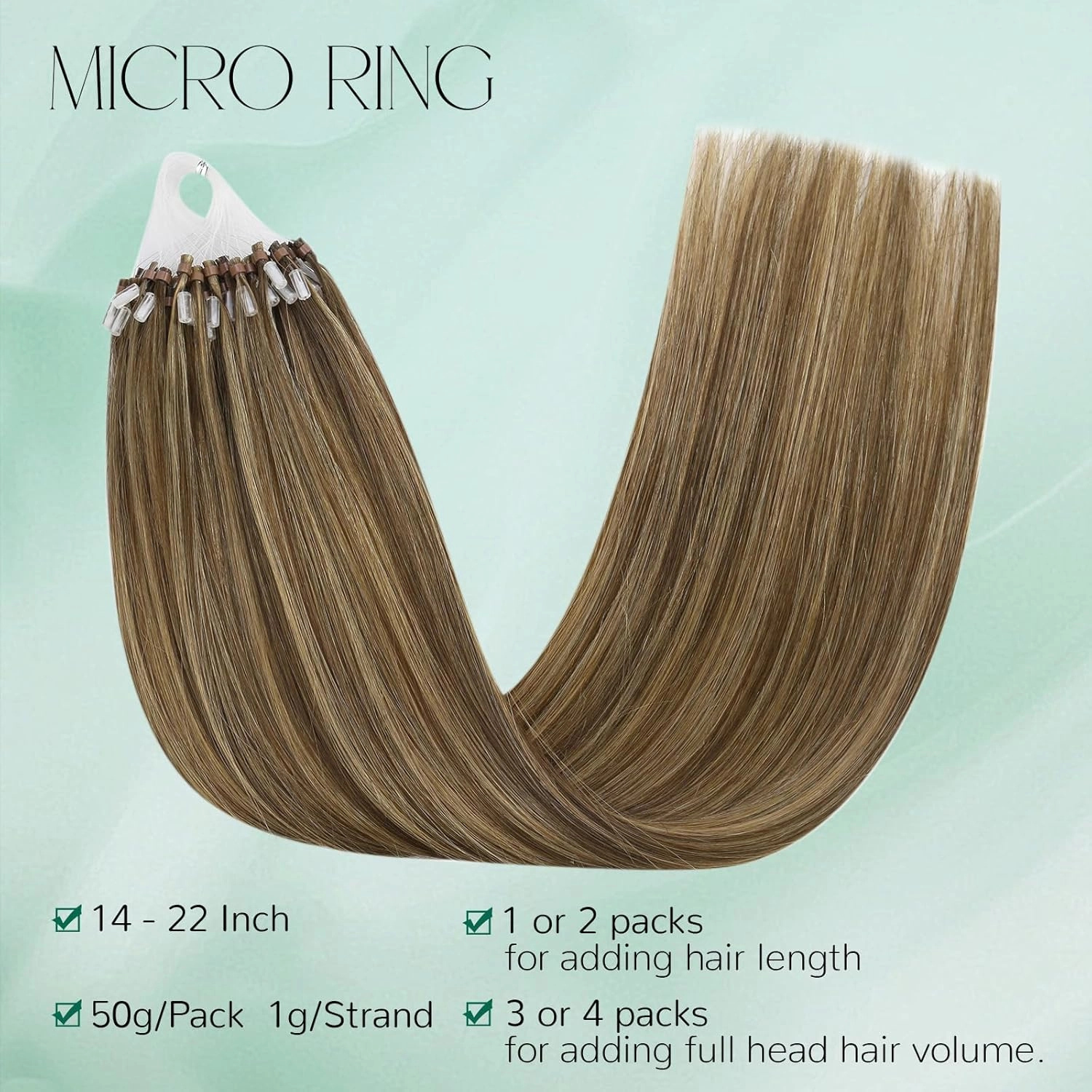 Easyouth Micro Loop Hair Extensions Real Human Hair Brown Microlink Hair Extensions Human Hair Dark Brown Highlights Blonde Bead Hair Extension Blend Seamlessly with Natural Hairs 18In 50g 50s