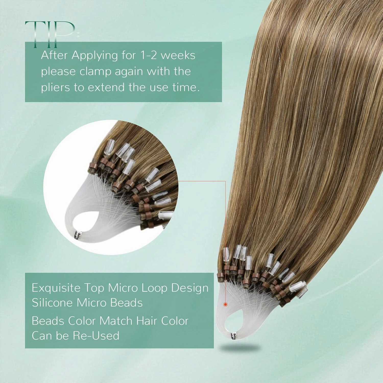 Easyouth Micro Loop Hair Extensions Real Human Hair Brown Microlink Hair Extensions Human Hair Dark Brown Highlights Blonde Bead Hair Extension Blend Seamlessly with Natural Hairs 18In 50g 50s