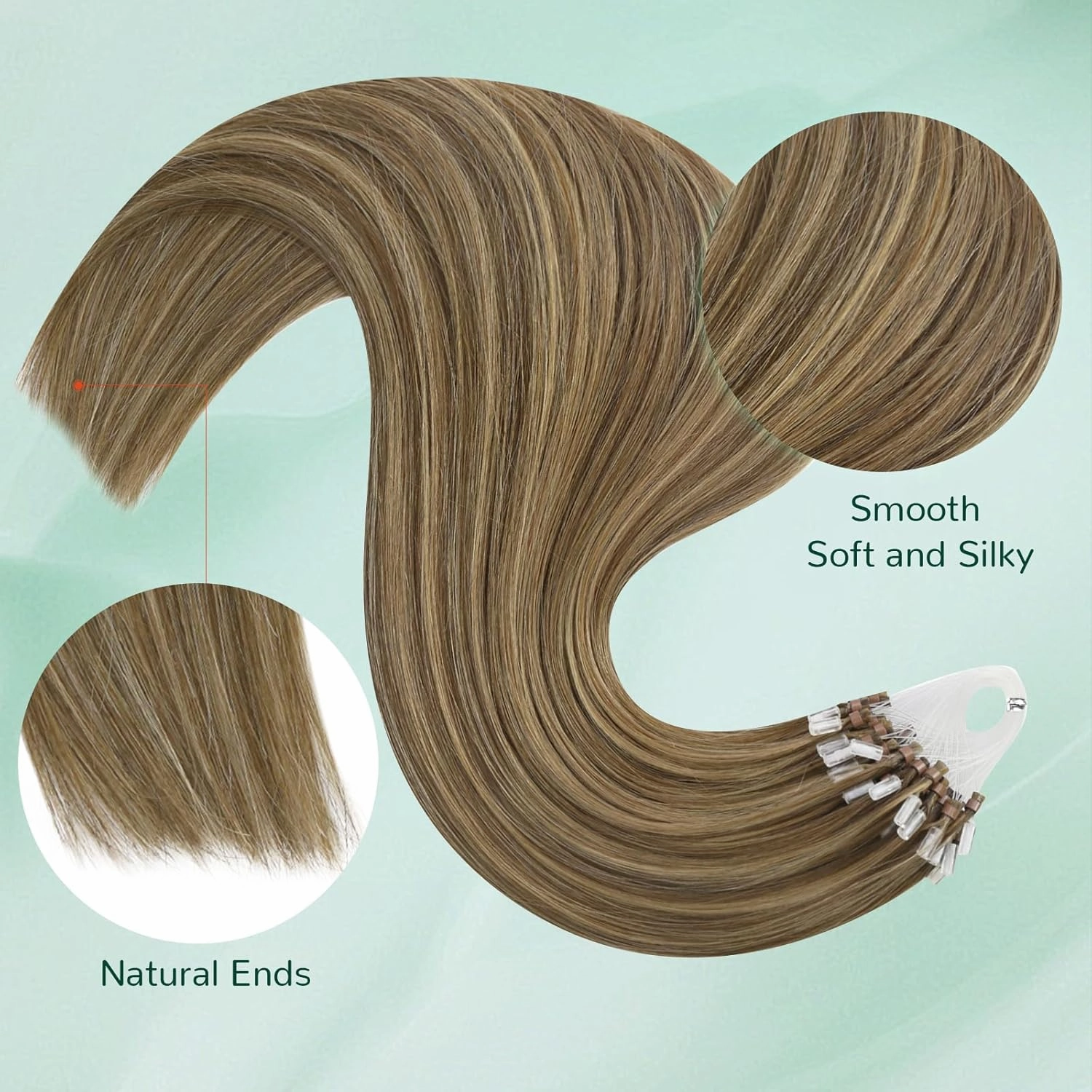 Easyouth Micro Loop Hair Extensions Real Human Hair Brown Microlink Hair Extensions Human Hair Dark Brown Highlights Blonde Bead Hair Extension Blend Seamlessly with Natural Hairs 18In 50g 50s
