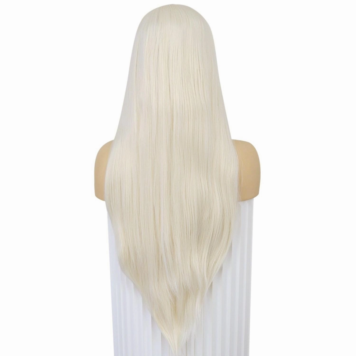 Ebingoo 33 Inch Platinum Blonde Lace Front Wig   Cap - Long Straight Synthetic Wig for Women's Daily Wear - White