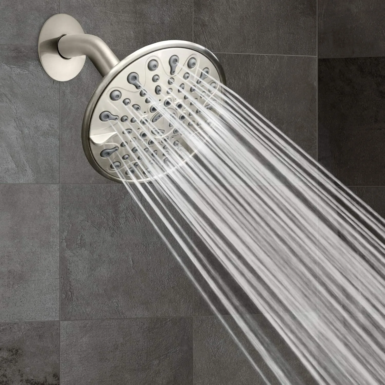 Elite Series: Brushed Nickel Rain Shower Head, 6 Inch 6 Spray Settings Adjustable Rainfall Showerhead with 360 Degree Tilt, Experience MAXX Comfort and Elegance (Brushed Nickel)