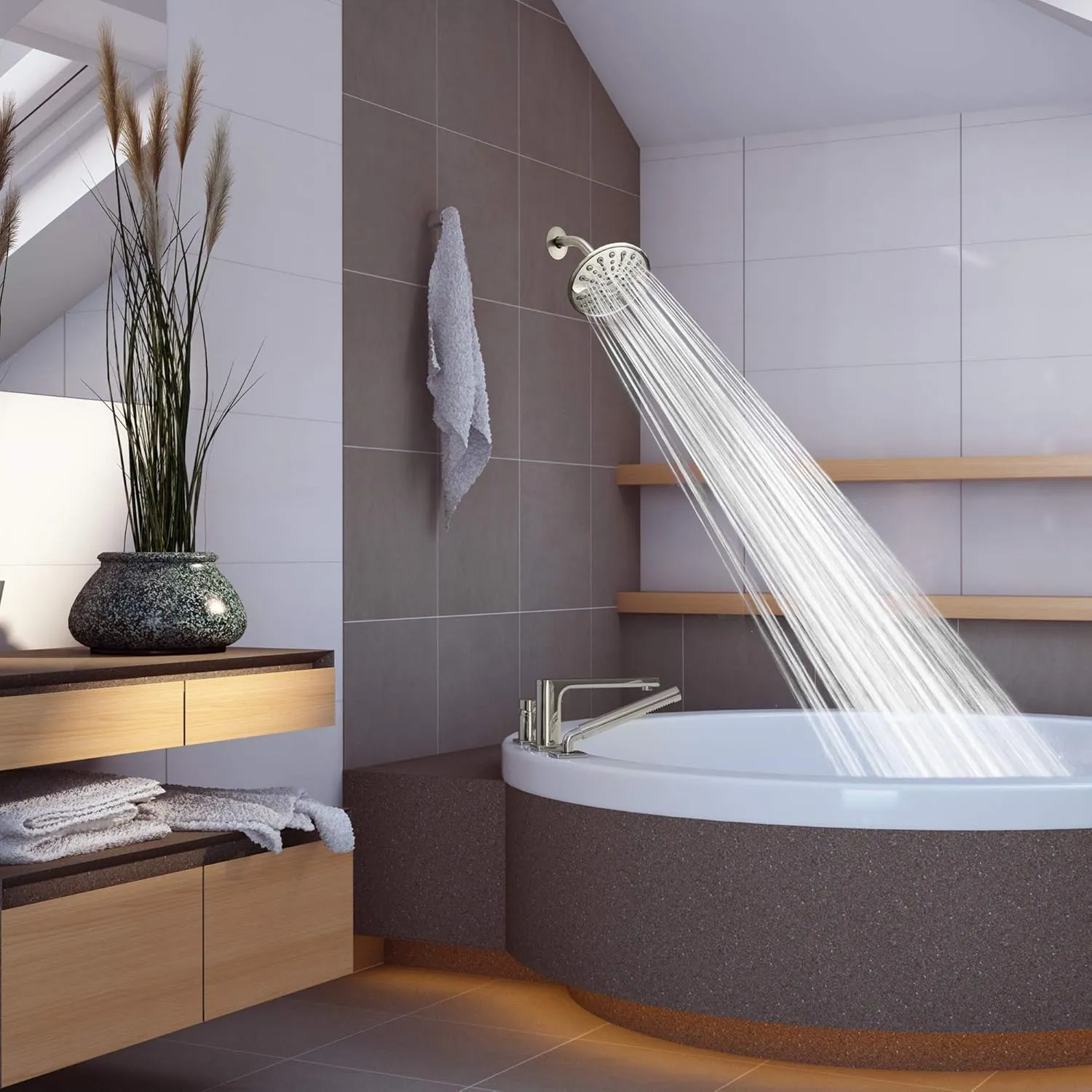 Elite Series: Brushed Nickel Rain Shower Head, 6 Inch 6 Spray Settings Adjustable Rainfall Showerhead with 360 Degree Tilt, Experience MAXX Comfort and Elegance (Brushed Nickel)