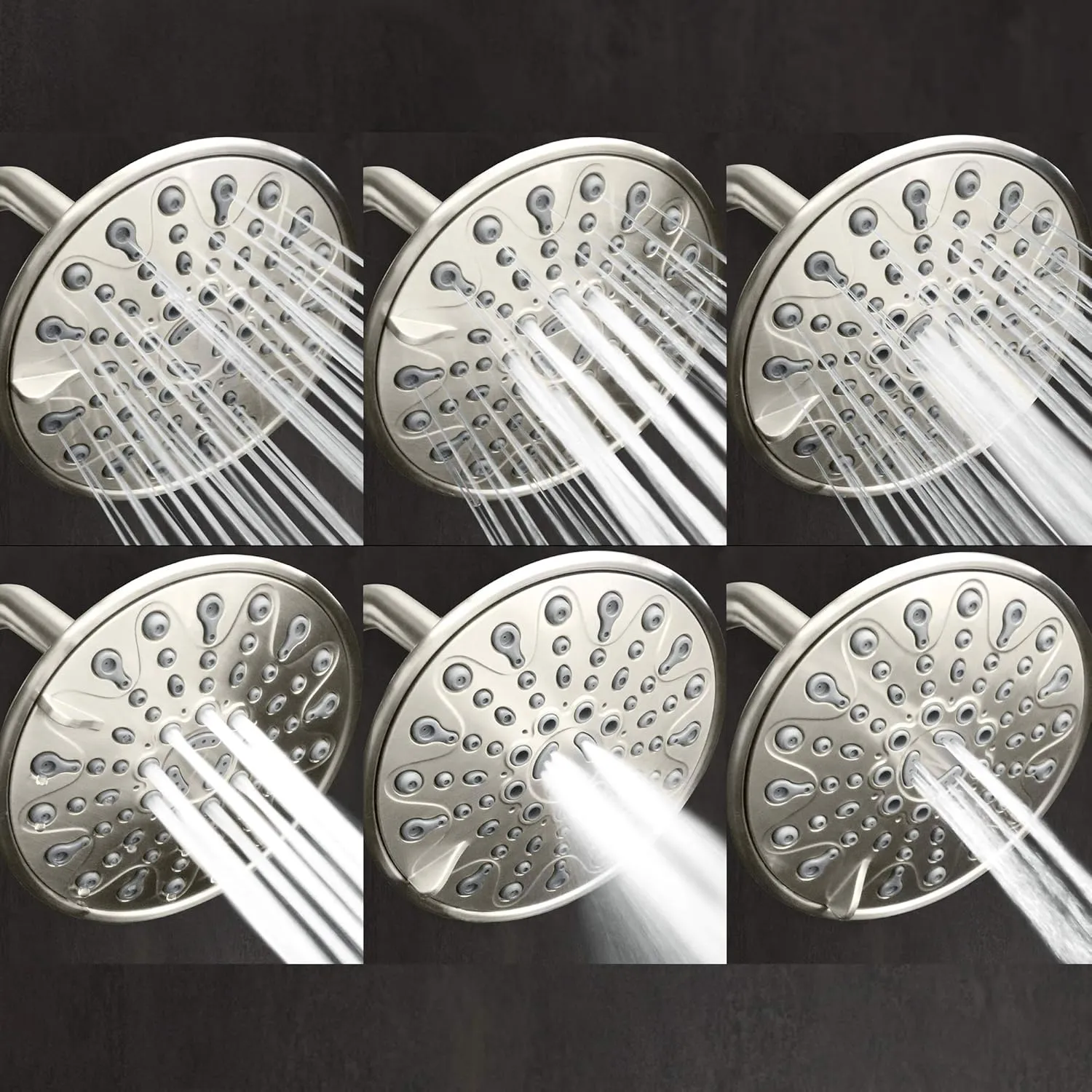 Elite Series: Brushed Nickel Rain Shower Head, 6 Inch 6 Spray Settings Adjustable Rainfall Showerhead with 360 Degree Tilt, Experience MAXX Comfort and Elegance (Brushed Nickel)