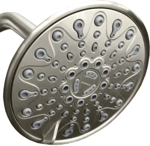 Elite Series: Brushed Nickel Rain Shower Head, 6 Inch 6 Spray Settings Adjustable Rainfall Showerhead with 360 Degree Tilt, Experience MAXX Comfort and Elegance (Brushed Nickel)