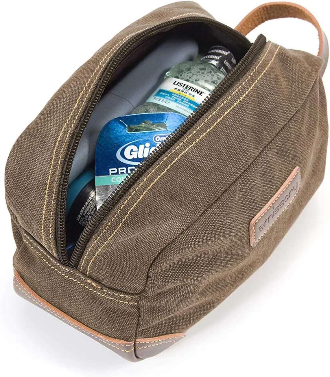emissary Men's Toiletry Bag, Leather and Canvas Travel Toiletry Bag, Dopp Kit for Men, Travel Bathroom Bag Men's Shaving Kit, Travel Kit Small Bags for Men, Shaving Bag for Travel Accessories (Coffee)