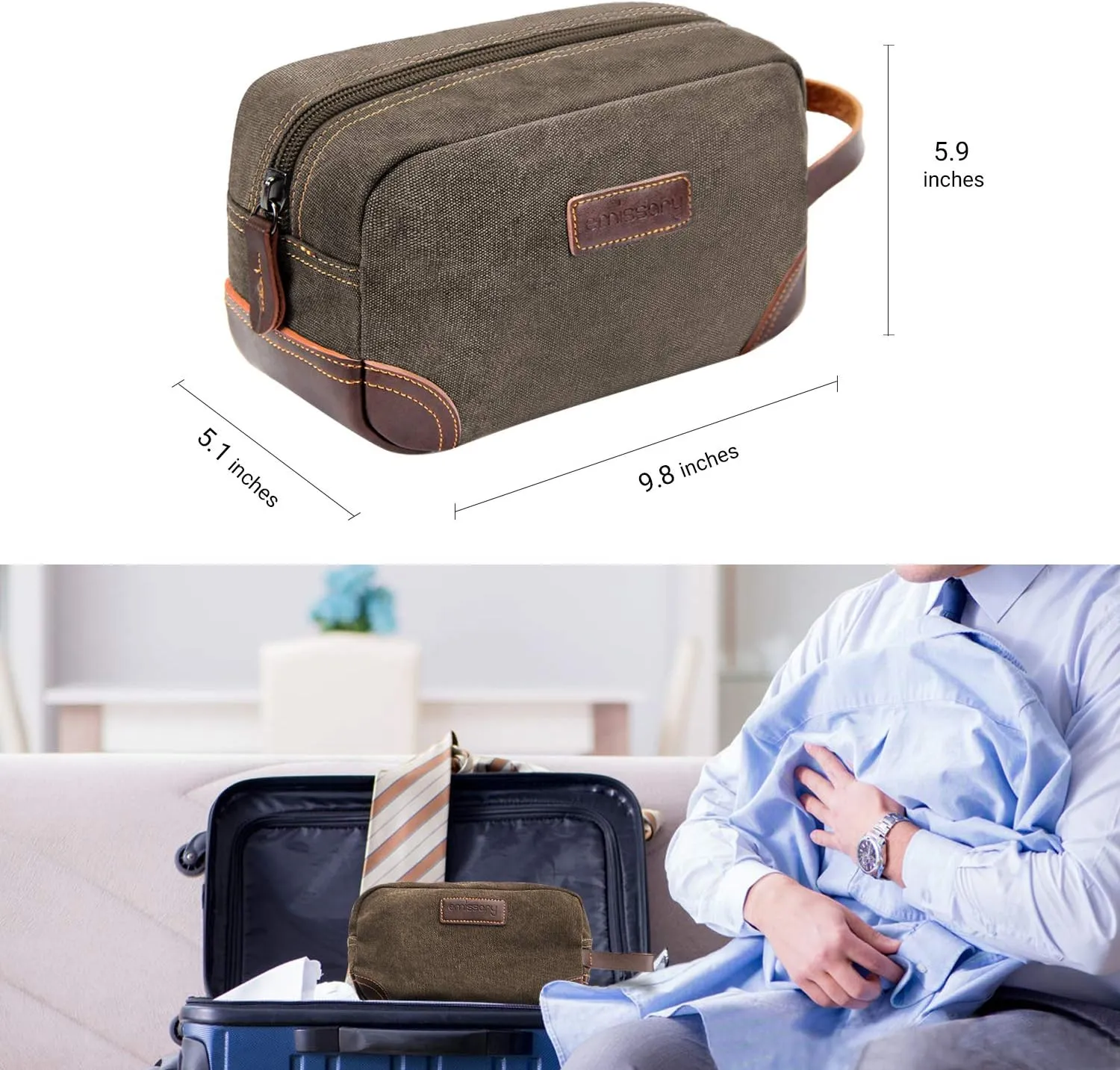 emissary Men's Toiletry Bag, Leather and Canvas Travel Toiletry Bag, Dopp Kit for Men, Travel Bathroom Bag Men's Shaving Kit, Travel Kit Small Bags for Men, Shaving Bag for Travel Accessories (Coffee)