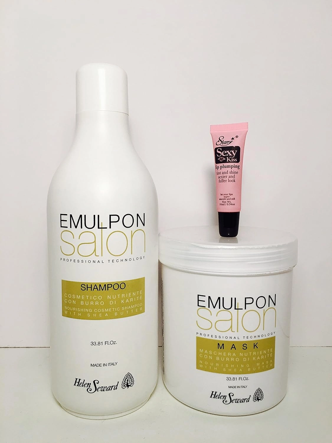 Emulpon Salon Nourishing Cosmetic Shampoo and Mask Shea Butter 33.8 Oz "Receive Starry Lipgloss 10 Ml"