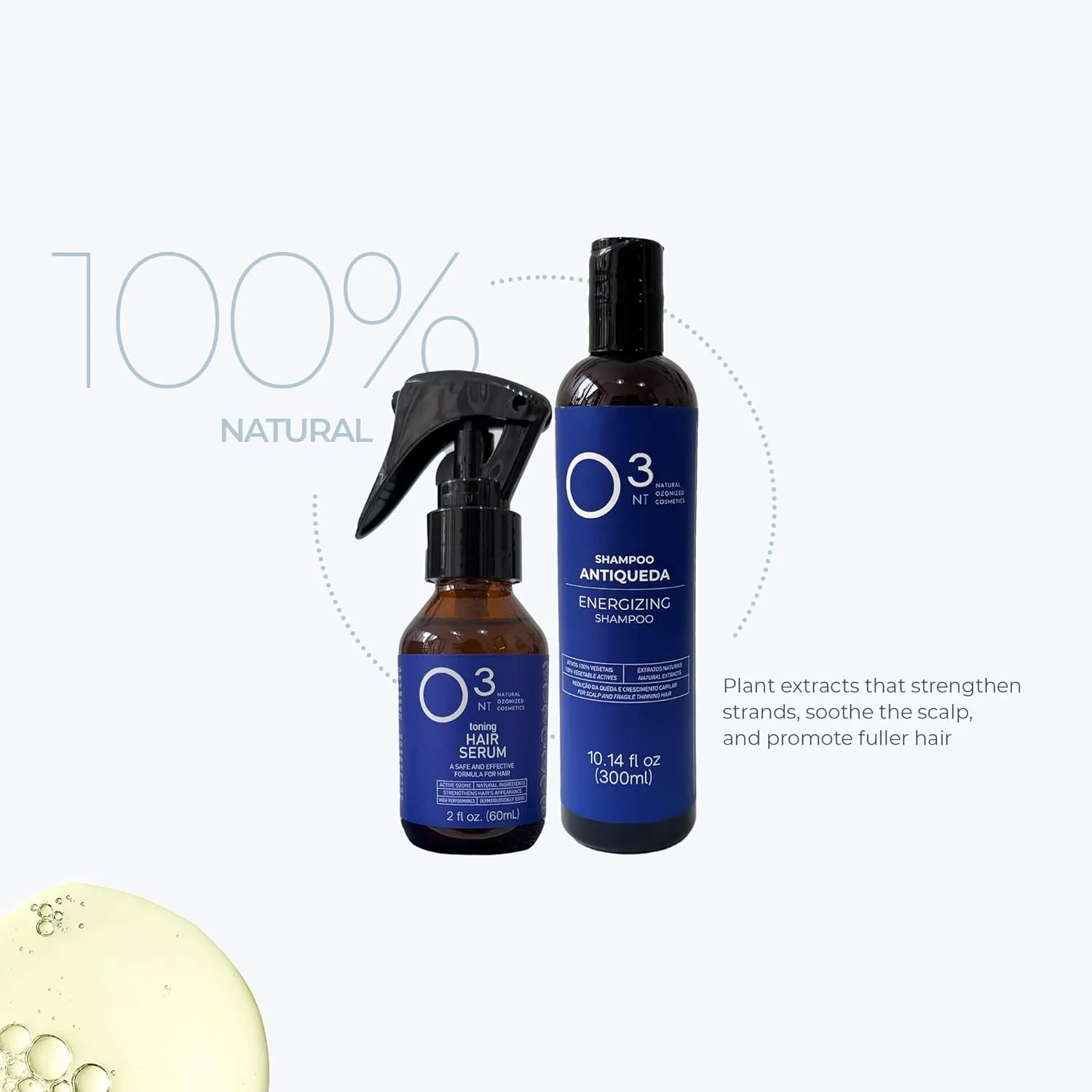 Energizing Shampoo   Hair Serum Kit - High-Performance Natural Hair Treatment - Ozone Therapy - Strengthening & Toning for Healthy Hair - Shampoo 10.14 Fl Oz Serum 2.03 Fl Oz