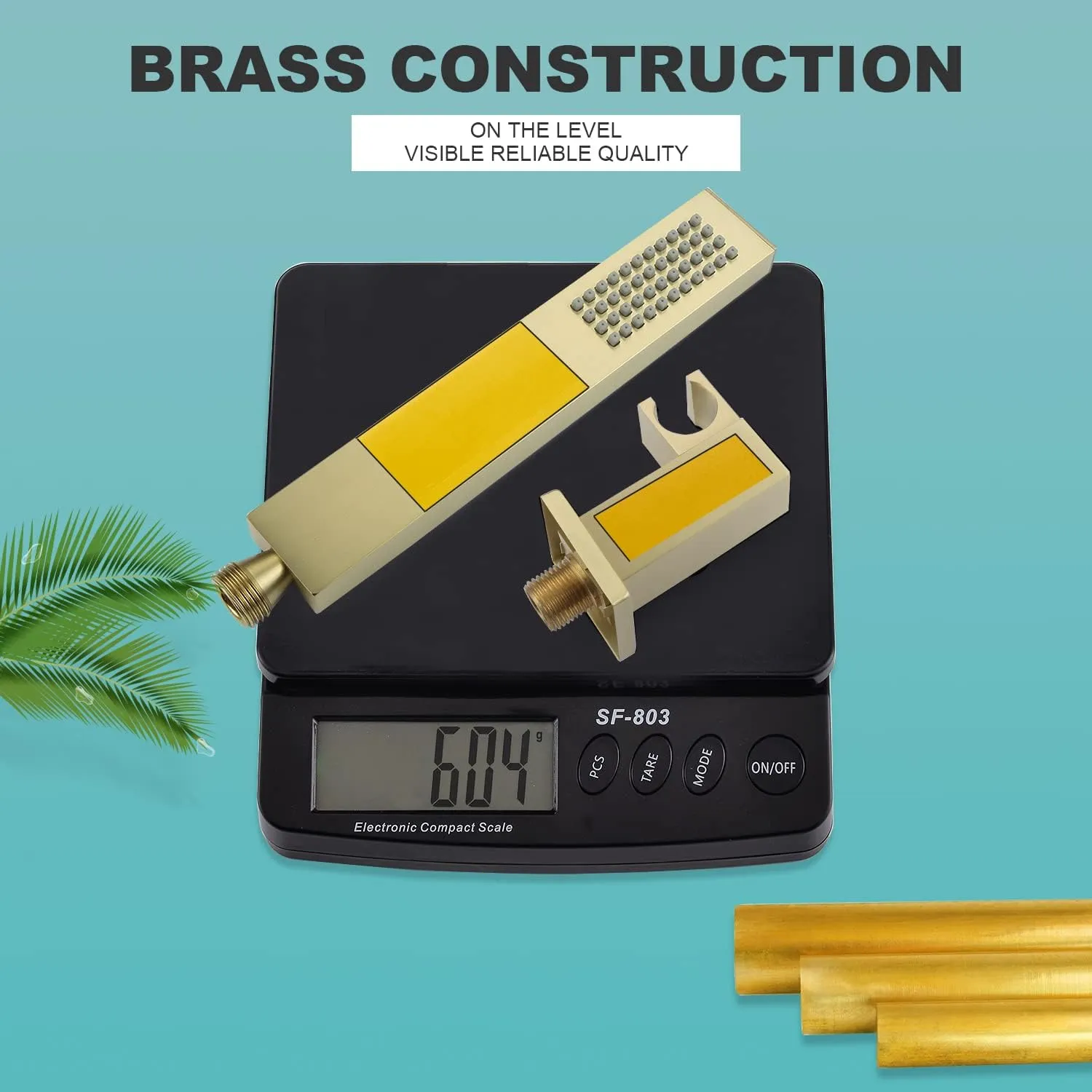 ENGA Square Brushed Gold Solid Brass Hand Held Shower Head With Wall Connector and Hose Wall Mount Handheld Showerheads Set