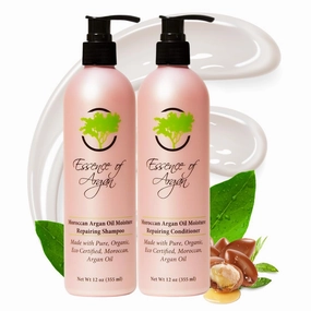 Essence of Argan Renewing Hair Care Products Infused with 100% Pure Moroccan Organic Argan Oil - Volumizes, Nourishes Your Hair - All Hair Types (Shampoo & Conditioner Set)