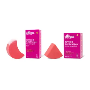 Ethique Beauty Repairing Shampoo & Conditioner Bar Set for Damaged Hair with Rice Protein