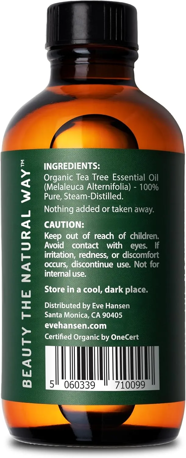 Eve Hansen Organic Tea Tree Oil (4oz) | Melaleuca Alternifolia | Pure Tea Tree Essential Oil for Skin, Scalp, Nails and Aromatherapy