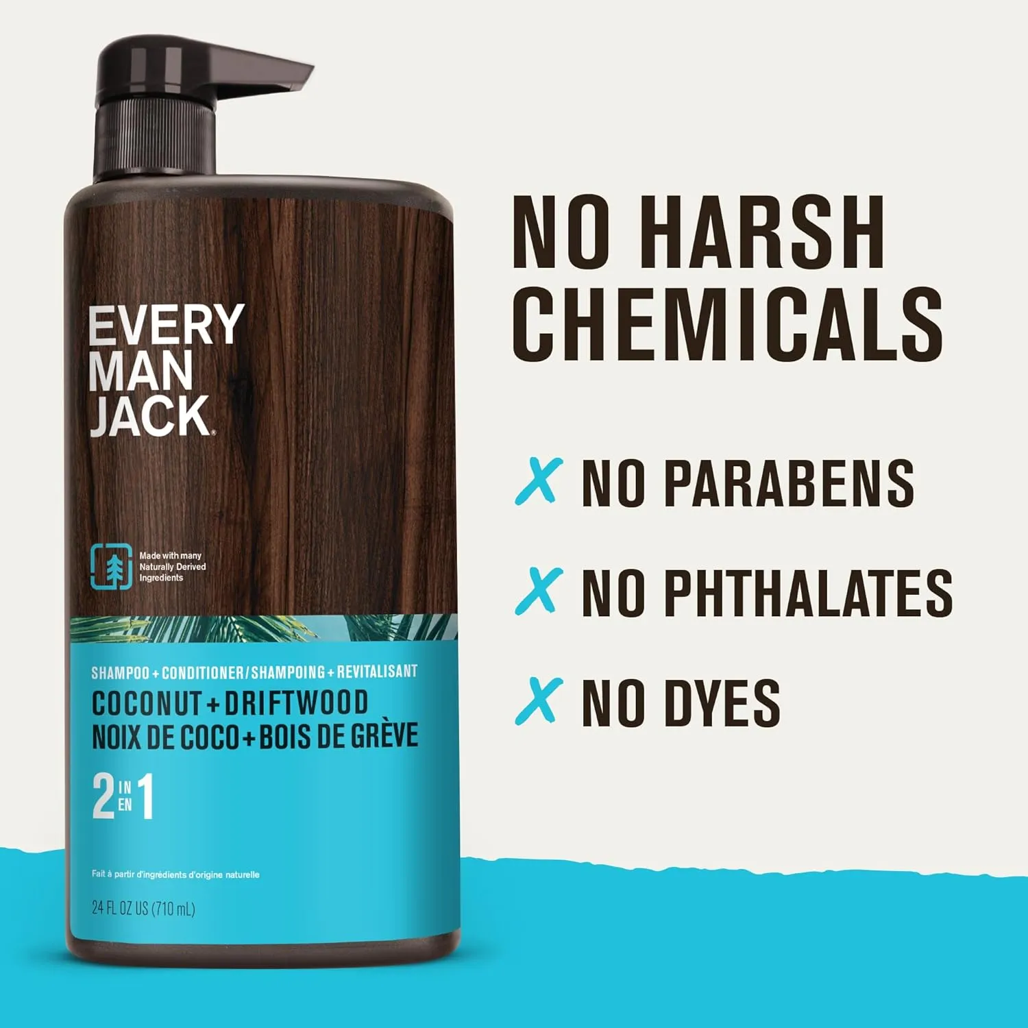 Every Man Jack 2-in-1 Daily Shampoo   Conditioner - Coconut & Driftwood | Nourishing For All Hair Types, Naturally Derived, Cruelty-Free Shampoo and Conditioner Set for Men | 24oz -1 Bottle