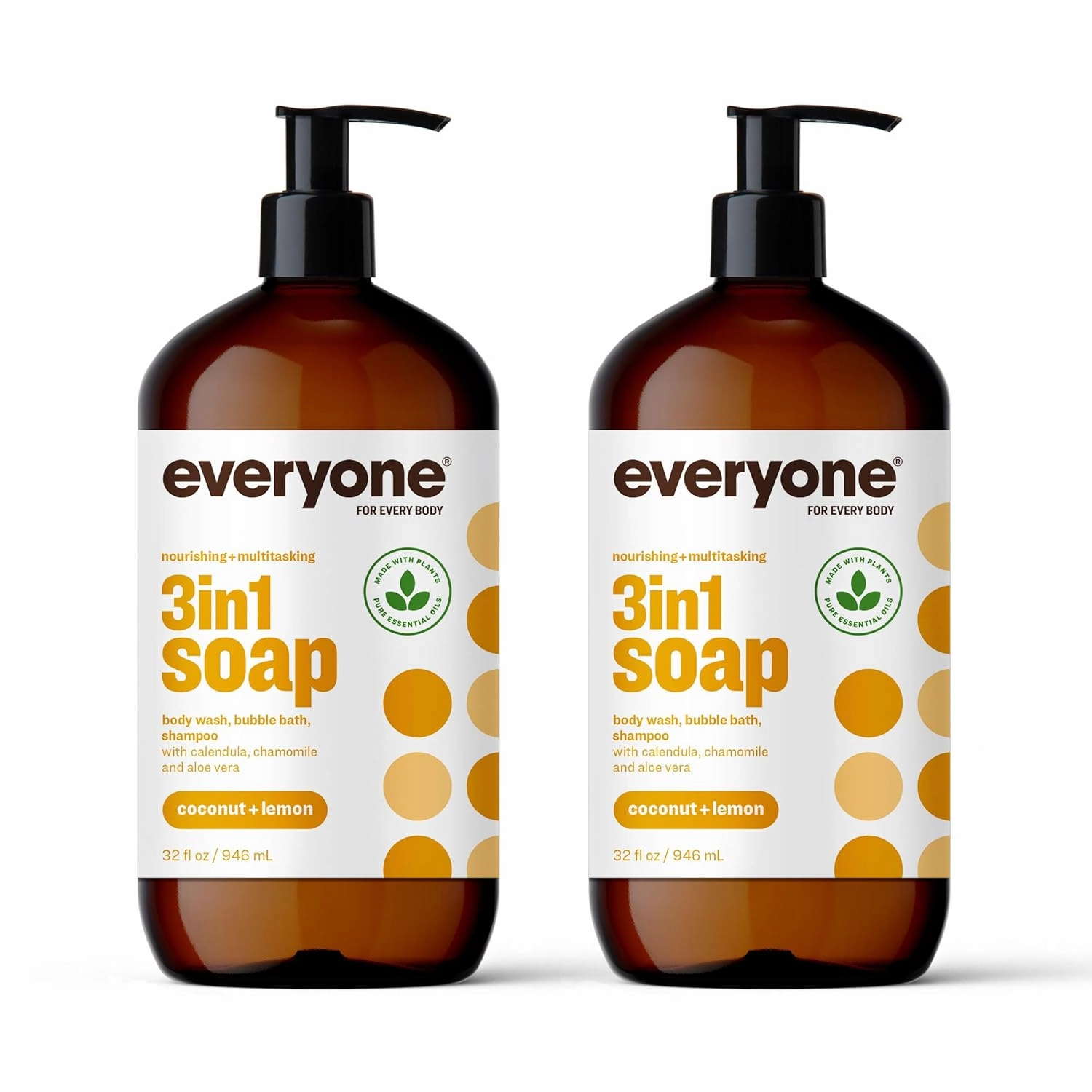 Everyone 3-in-1 Kids and Adults Shampoo, Bubble Bath, and Body Wash, 32 Fl Oz (Pack of 4)