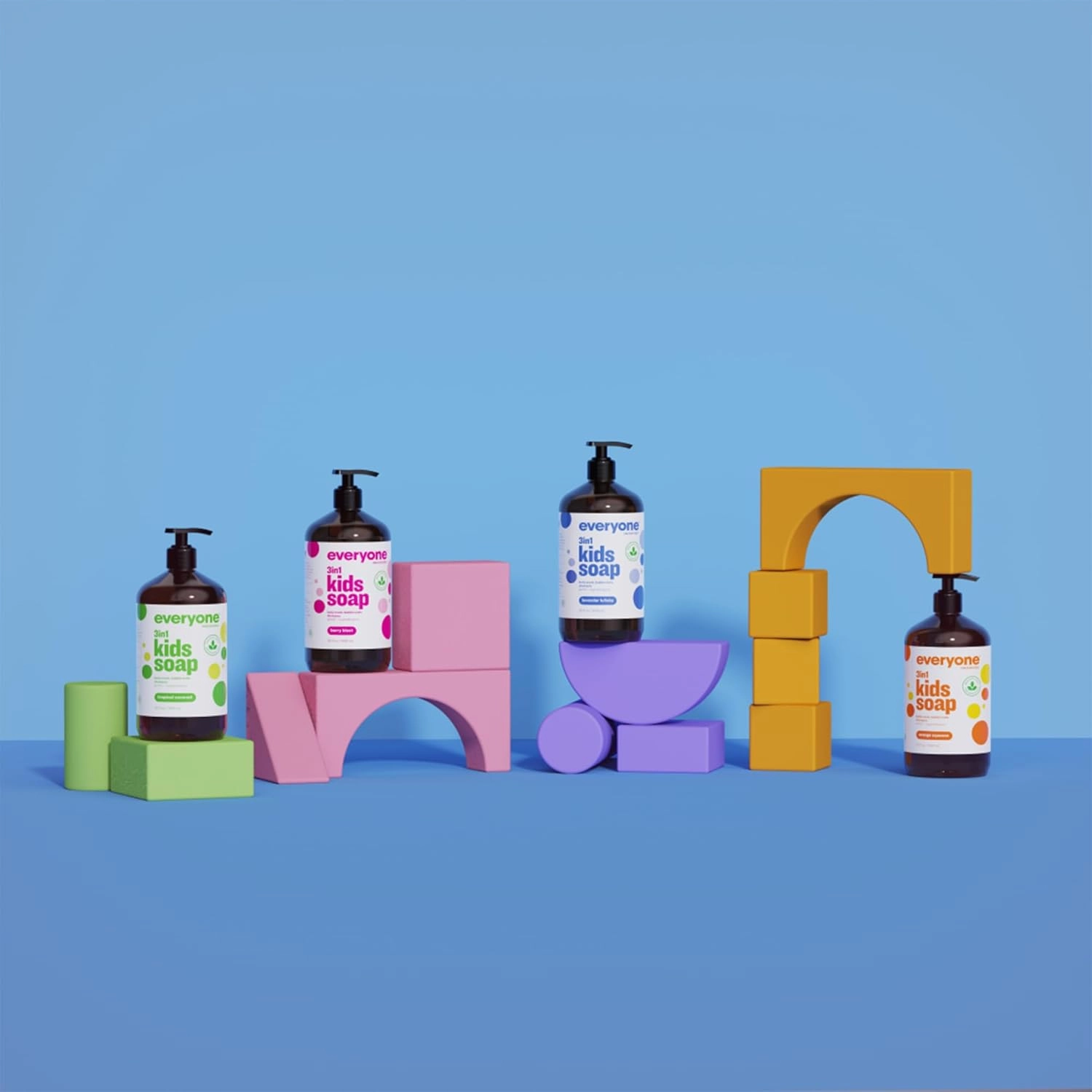 Everyone 3-in-1 Kids Soap, Body Wash, Bubble Bath, Shampoo, 32 Ounce (Pack of 2), Berry Blast, Coconut Cleanser with Plant Extracts and Pure Essential Oils