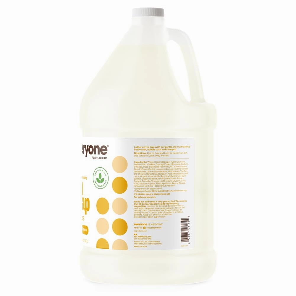 Everyone 3-in-1 Soap, Body Wash, Bubble Bath, Shampoo, 1 Gallon, Coconut and Lemon, Coconut Cleanser with Plant Extracts and Pure Essential Oils