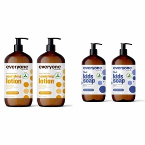 Everyone Hand and Body Lotion (32 Ounce) Coconut Lemon Pack of 2 & Kids Soap, Body Wash, Bubble Bath, Shampoo (32 Ounce) Lavender Lullaby Pack of 2
