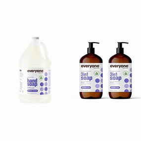 Everyone Liquid Hand Soap Refill, 1 Gallon, Lavender and Coconut & 3-in-1 Soap, Body Wash, Bubble Bath, Shampoo, 32 Ounce (Pack of 2), Lavender and Aloe, Coconut Cleanser