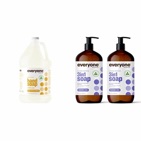 Everyone Liquid Hand Soap Refill, 1 Gallon, Meyer Lemon and Mandarin, Plant-Based & 3-in-1 Soap, Body Wash, Bubble Bath, Shampoo, 32 Ounce (Pack of 2), Lavender and Aloe