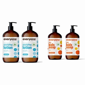 Everyone Nourishing Hand and Body Lotion, 32 Ounce (Pack of 2) & 3-in-1 Kids Soap, Body Wash, Bubble Bath, Shampoo, 32 Ounce (Pack of 2), Orange Squeeze, Coconut Cleanser with Plant Extracts